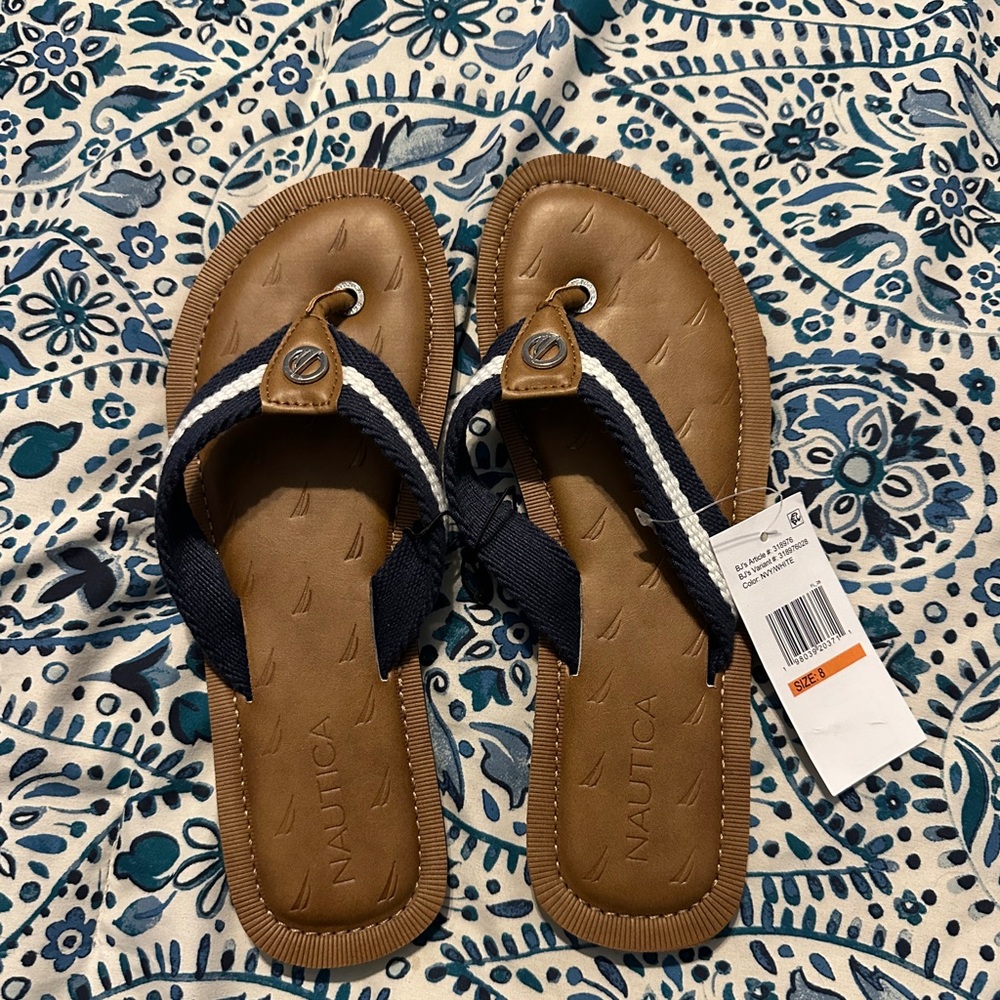 Nautica Brown and Blue Sandals Comfortable Slip-On Design